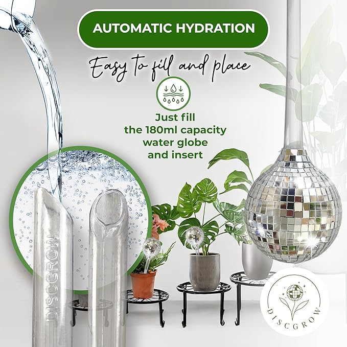 2X Plant Self Watering Globes in decorative Disco Ball Design - 180ml Capacity Self Watering Insert Indoor & Outdoor - Automatic Plant Watering Devices