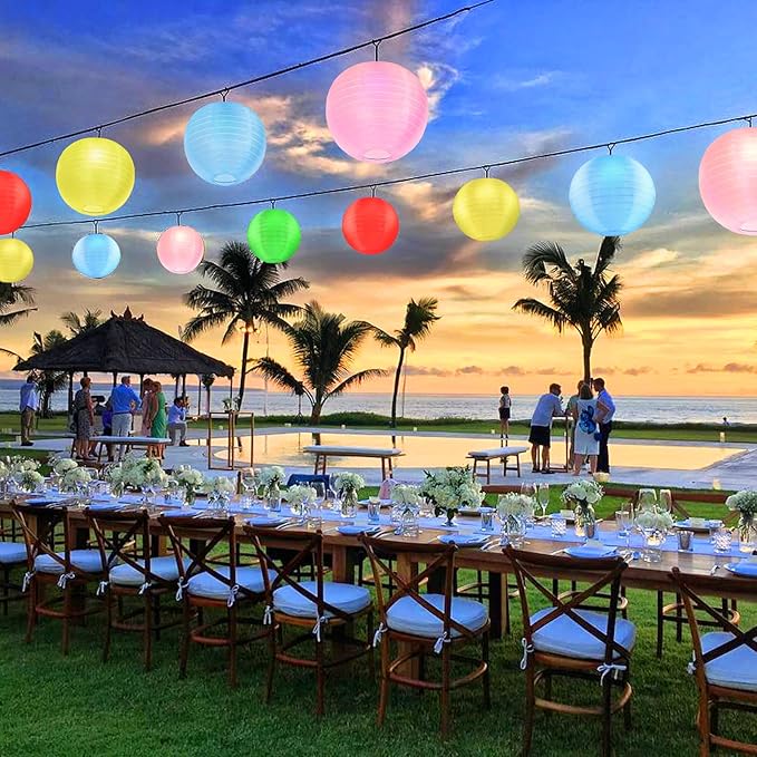 KNONEW 20 Pack Multicolor Outdoor Silk Lanterns Decorative, 10inch Waterprooof Outside Indoor Chinese Hanging Round Lanterns for Weddings, Birthdays, Parties Decoration (Multicolor)