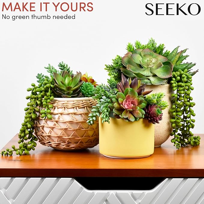 Succulents Plants Artificial (17 Pack) - Realistic Unpotted Fake Succulents - Faux Plants Decor for DIY - Includes a Premium Set of Stones and Floral Foam Blocks