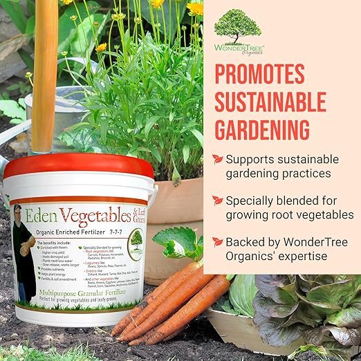 Eden Vegetables & Leafy Greens Organic Enriched Fertilizer - Neem Plant Food 7-7-7 Enriched Formula for Perfect Nitrogen, Phosphorous & Potassium Balance (5 lbs)