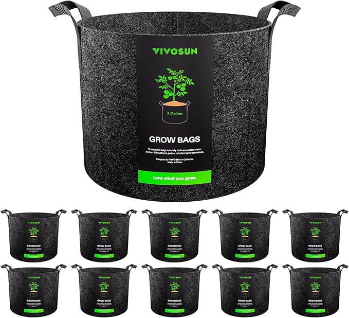 VIVOSUN 10-Pack 2 Gallon Grow Bags, Reinforced Planter Fabric Pots for Gardening Black