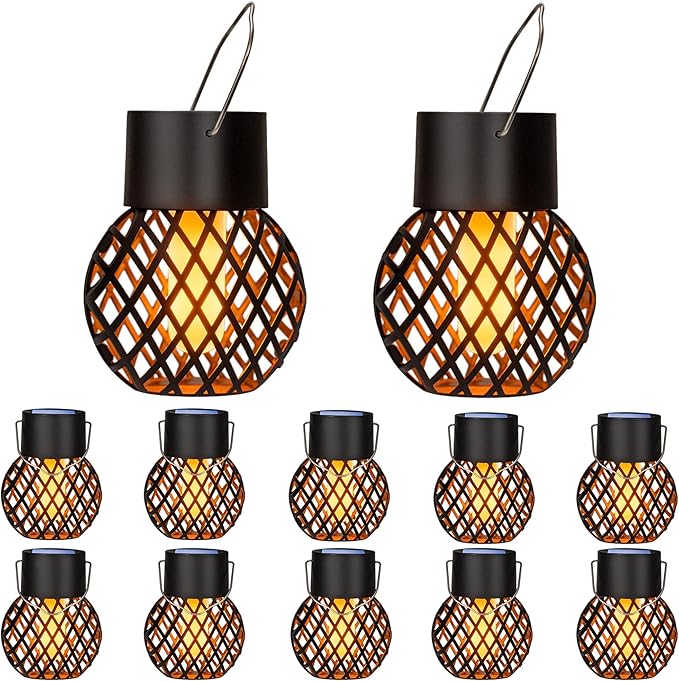 GIGALUMI 12 Pack Solar Lanterns for Outside,Solar Hanging Lights Outdoor Waterproof with Flickering Flame,Solar Powered Outdoor Lights Garden Decor for Yard,Patio,Tree,Camping,Festival Decoration