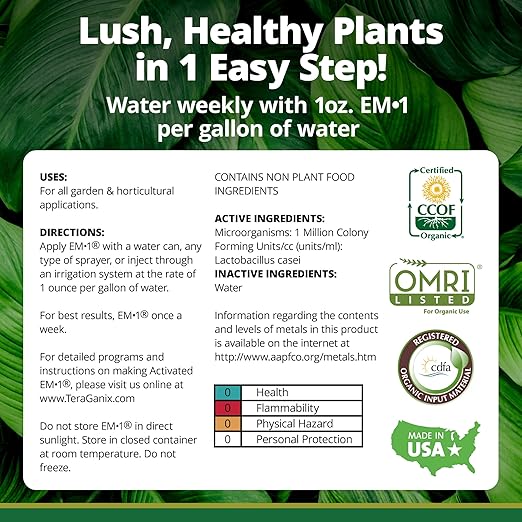 TeraGanix EM-1 Plant Growth, Microbial Inoculant Concentrate (1 Btl = 16 Gal), Soil Conditioner, Root Enhancer, Liquid Probiotic for Soils & Plants, Seed Germination, Garden, Lawn Care (16 fl oz)