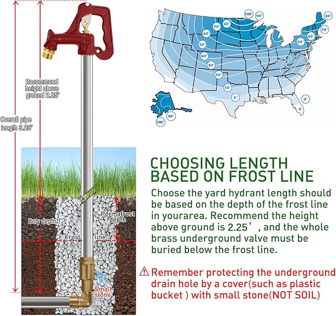 Frost Proof Yard Hydrant Frost Free Outdoor Faucet Freeze Proof Hydrant for Yard Garden Farm Pasture Irrigation,3/4" Water Faucet Pipe Connection,3.25ft Total Length 1’ Bury Depth No Lead