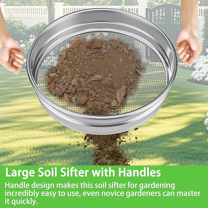 Large Soil Sifter for Gardening, Compost Sifter, Dirt Sifter, Rock Sand Sifter, Fireplace Ash Sifter, Garden Soil Sieve, Metal Gravel Wood Pellet Worm Sifter, 19 inch Heavy Duty Bin Outdoor Helper