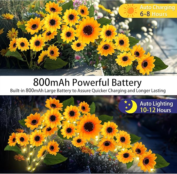 Solar Garden Lights Outdoor, 4 Pack Sunflower Lights with 92 Lifelike Sunflower, Waterproof 360 Bright LED Fall Garden Decor Solar Flowers for Patio Flowerbed Yard, Gift for Mom