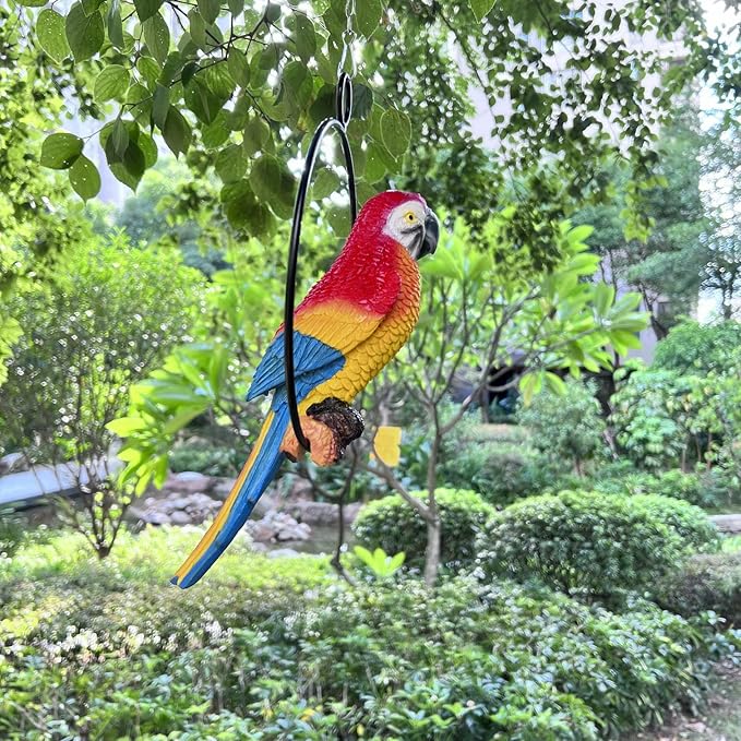 Lifelike Parrot Garden Statues Hanging Decor Ornaments Figurines Sculpture for Patio Lawn Yard, Blue Tail (Blue Tail)