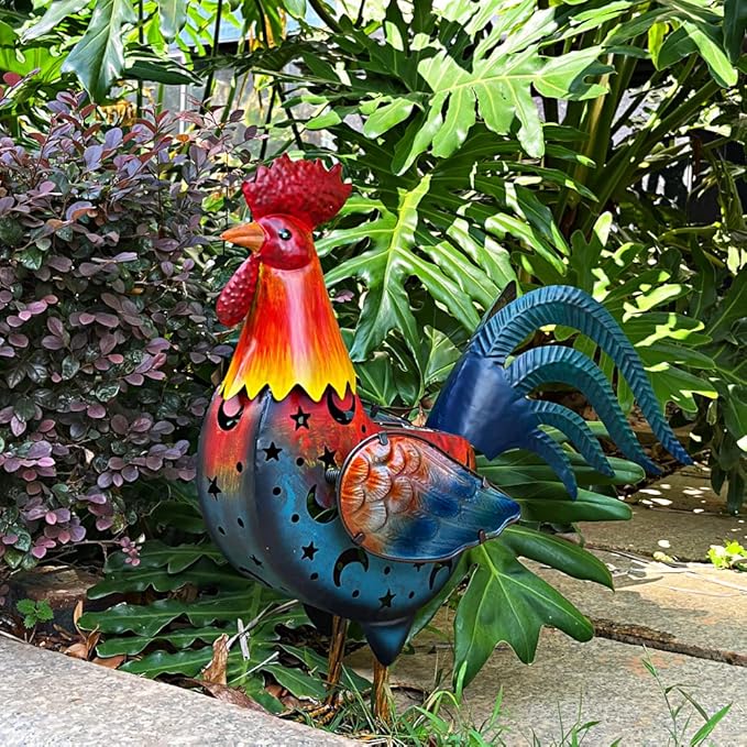 LIFFY Metal Rooster Yard Decor,18 Inch Solar Chicken Yard Decorations Outdoor,Garden Rooster Decor for Outside,Lawn Statues Decorative Ornaments for Home Patio Backyard Landscape