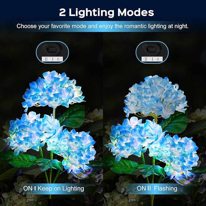 4 Pack Solar Garden Lights Outdoor, Colorful LED Waterproof Solar Powered Hydrangea Flowers Landscape Lights for Outside Yard, Patio, Pathway Decorative, Décor, Two Lighting Modes