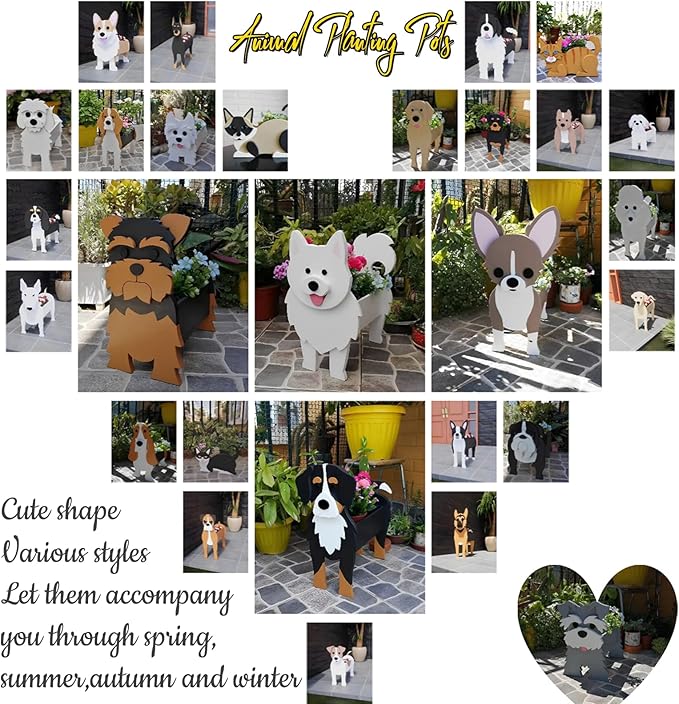 Baba Collie Dog Planter Plant Pots,Cute Garden Dog Flower Planter,Dog Planters Birthday Gifts for Women,Office,Indoor/Outdoor Decor（9.45in*5.98 * 13.54in）