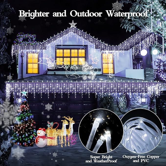 98FT 960LED Christmas Lights Waterproof 8 Modes Christmas Lights Outdoor Decoration with Memory and Timer Hanging Fairy Lights Plug-in Curtain String Lights for Holiday Party Wedding Home