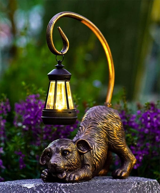 Solar Dog Garden Statue for Outdoor: Outside Sculptures Decor for Art Patio Balcony Yard Lawn – Unique Birthday Gift for Women Mom Grandma