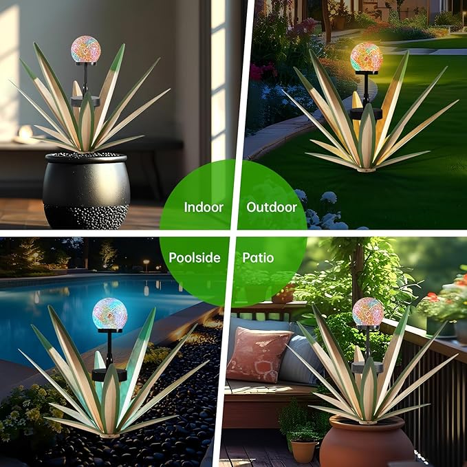 Tequila Rustic Sculpture Metal Yard Decor Hand Painted Metal Agave Garden Statue Green