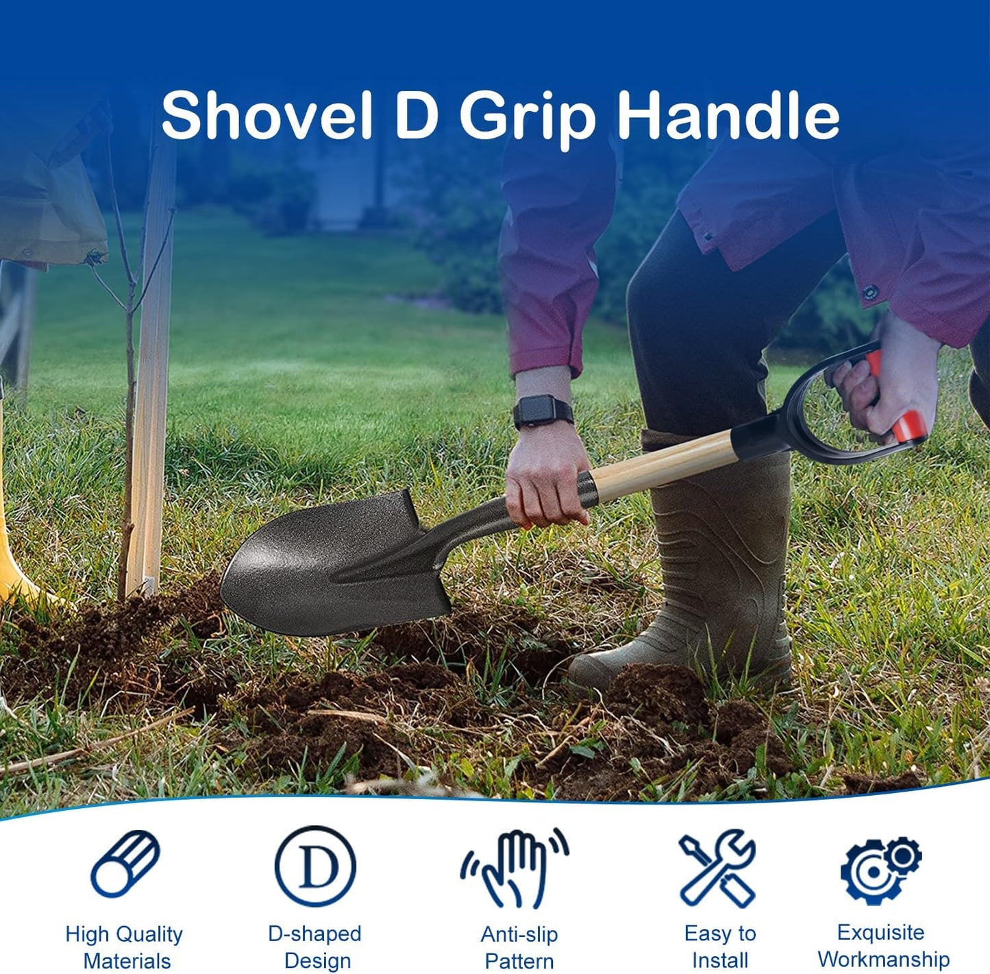 MroMax Shovel D Grip Handle, 1-1/4" Inner Diameter 32mm PVC Spade Snow Shovel Replacement Handle Garden Accessories for Digging Raking Tool Yellow-Black