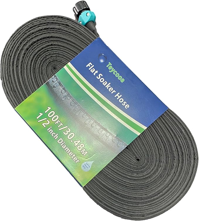 Garden Flat Soaker Hose 100 Ft for Garden Beds, Water Hose Linkable Irrigation System Lightweight and Easy Gardening Yard Work Watering Plants and Flowers