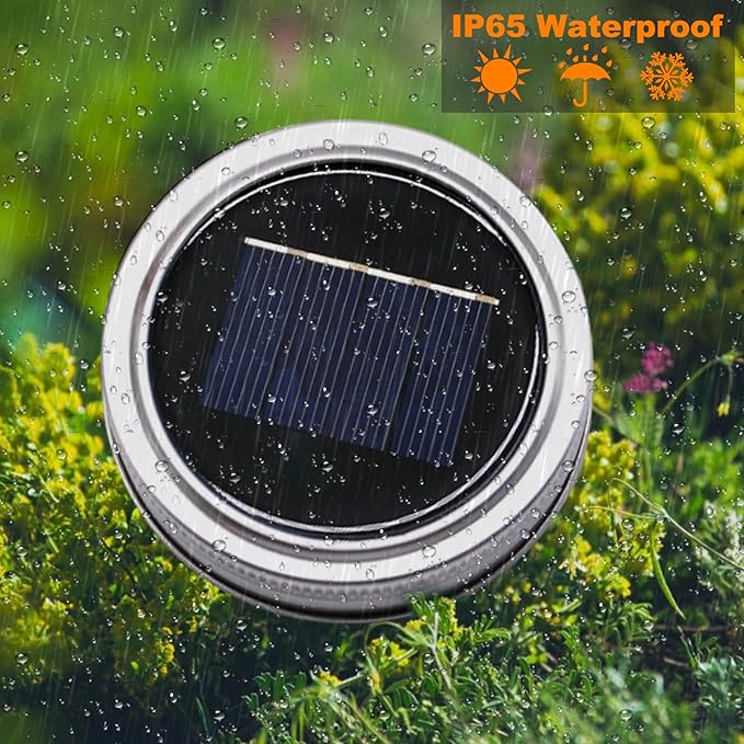 Solar Mason Jar Lid Lights, 10 Pack 30 LED Waterproof String Fairy Star Firefly Jar Lids Lights with Hangers for Patio Garden Yard Lawn Party Wedding Christmas Decoration (Jars Not Included)