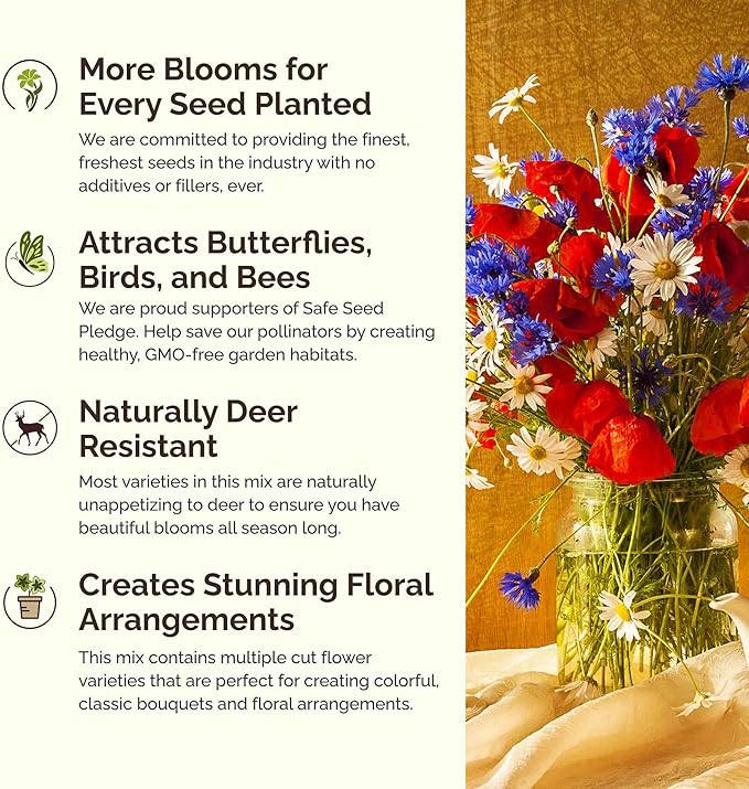 Eden Brothers New Hampshire Wildflower Mixed Seeds for Planting, 1 lb, 480,000+ Seeds with Cosmos, Lupine | Attracts Pollinators, Plant in Spring or Fall, Zones