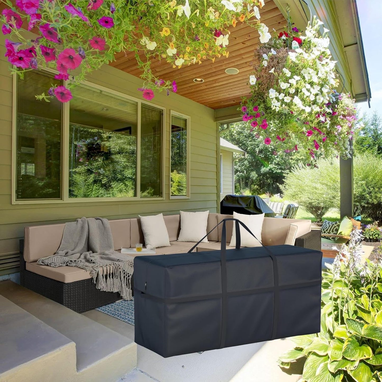 Heavy Duty 600D Waterproof Extra Large Outdoor Patio Cushion Furniture Storage Bag with Handles, Zipper for Patio Furniture and Other Storage Items L 65“ x W 22” x H 30”