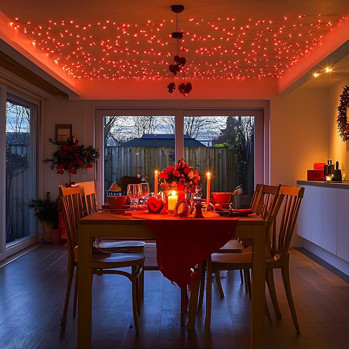 JMEXSUSS 250 LED Red String Lights, 91.5ft Expandable, Waterproof, 8 Modes, Indoor/Outdoor, Christmas Tree, Patio, Bedroom, Party, Holiday Decorations