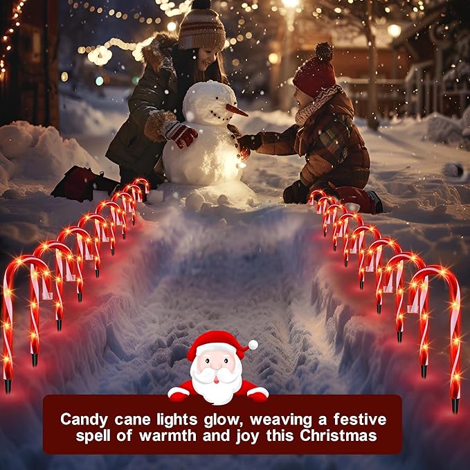 Christmas Candy Cane Lights, Candy Cane Lights Christmas Decorations Outdoor for Yard,Garden(10Inch), 10Pack
