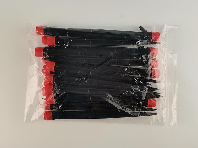 Kalolary 20PCS Drip Emitters for Irrigation, 1/4 Inch Drip Irrigation Emitters Parts 360 Degree Adjustable Water Flow Sprayer with Stake for 4/7mm Tube Micro Drippers System for Lawn Yard Pot (Red)