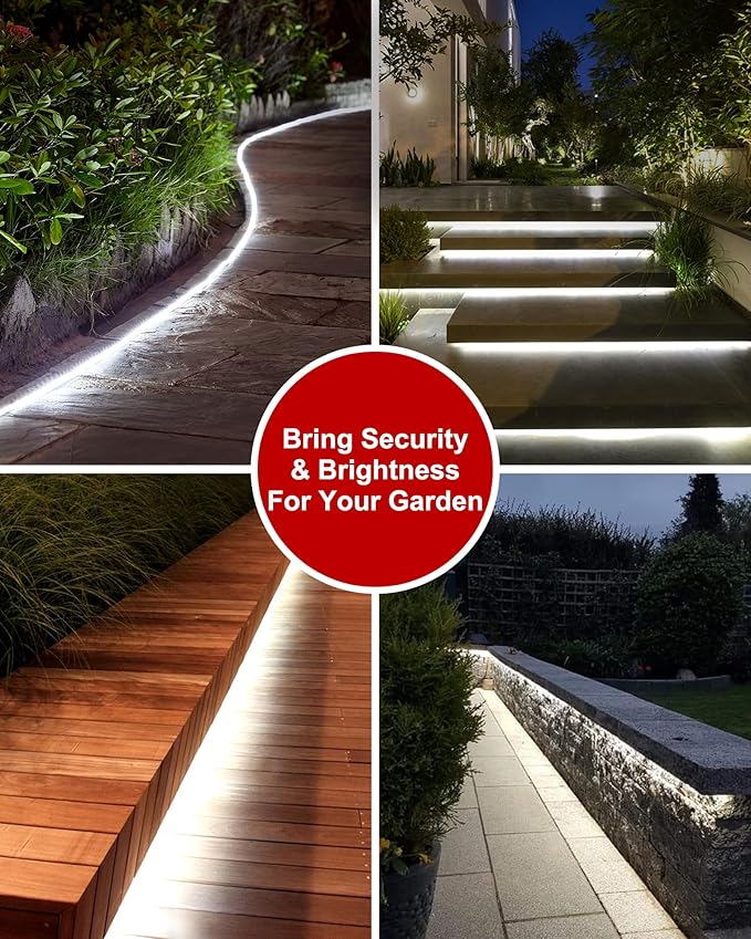 LUHLEE Solar LED Strip Lights, Upgrade Outdoor Rope Lights 8 Lighting Modes,IP65 Waterproof String Lights for Patio Yard Deck Porch Balcony Garden (White, 32.8 ft)