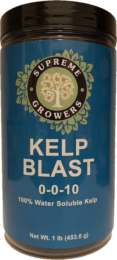 Kelp Blast Concentrate 1lb Bottle Makes 94 Gallons by Supreme Growers Water Soluable Kelp Contains Elements and Vitamins That Enhance Plant Growth and Soil Fertility