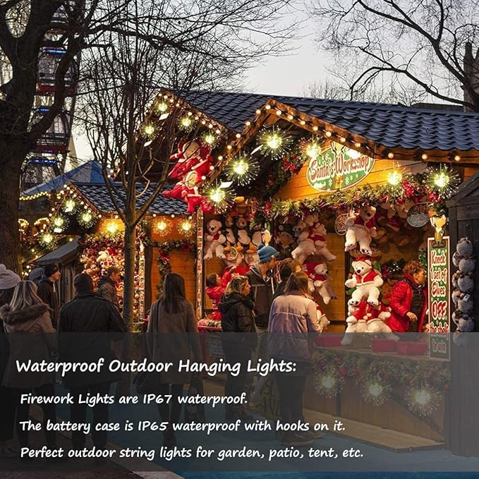 FOOING 6 Pack Firework Lights Led Copper Wire String Lights 8 Modes Battery Operated Fairy Lights with Remote,Wedding Decorative Hanging Lights for Party Patio (Warm White)