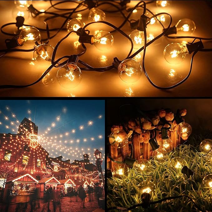 Outdoor String Lights, 100Ft G40 Globe Patio Lights Waterproof with 100 Warm White Bulbs, Connectable Hanging Backyard Light for Outside Garden Balcony Holiday Party Decor-Black