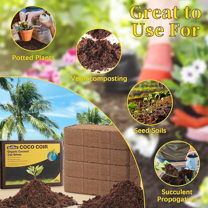 Organic Coco Coir 9.6 Lbs/4.35 KG(8 Pcs) - Compressed Coco Coir Bricks with Low EC & pH Balance - Organic Coco Coir for Plants, Herbs, & Gardening - Premium Coco Coir Potting Soil Substrate