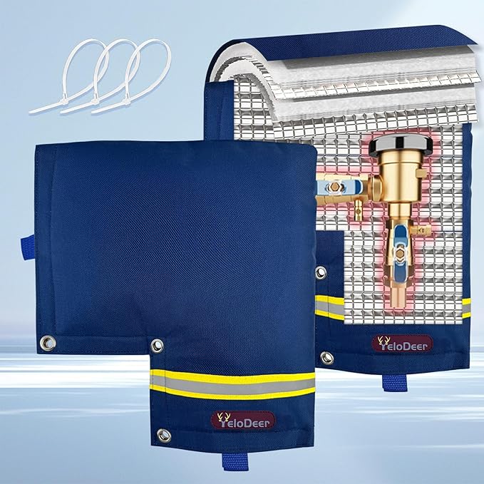 Backflow Preventer Insulation Cover YeloDeer, Navy 5 Layers of Hose Bib Cover Freeze Protection(5°F), 12" W x 13" H Irrigation Sprinkler Valve Cover Insulated Waterproof Winter Water Well Pump Covers