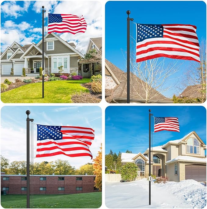 Flag Pole Kit 20FT, 12 Gauge 1.8mm Thickness Heavy Duty Flag Poles with 3x5 American Flag, Black Flag Pole for Outdoor House In Ground, Extra Thick Flagpoles Suitable for Yard and Garden