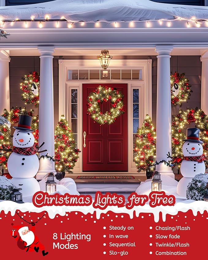 Minetom Christmas Lights, 128ft 400 LED Outdoor Christmas Tree Lights with Remote, 8 Modes Christmas String Lights Plug-in Mini Xmas Tree Lights with Timer for Outside Party Decor, Warm White