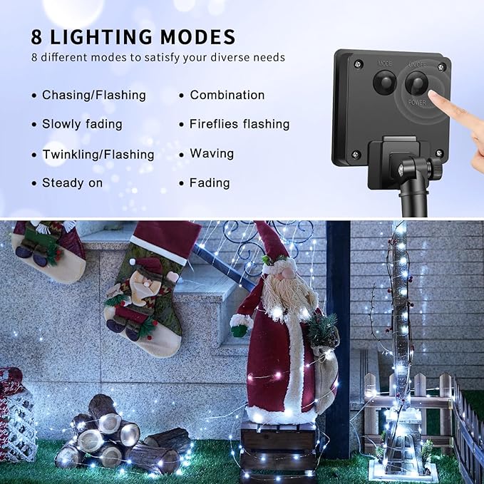 JMEXSUSS Total 400 LED White Solar Christmas Lights Outdoor Waterproof, 2 Pack 66ft Solar String Lights, 8 Modes Solar Fairy Lights for Yard Patio Tree Christmas Decor