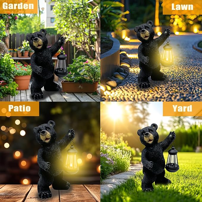 Solar Lantern Garden Statues Decor, Outdoor Bear Figurine Lights for Yard Patio Decoration - Unique Christmas Housewarming Gift for Grandma Wowen Mom