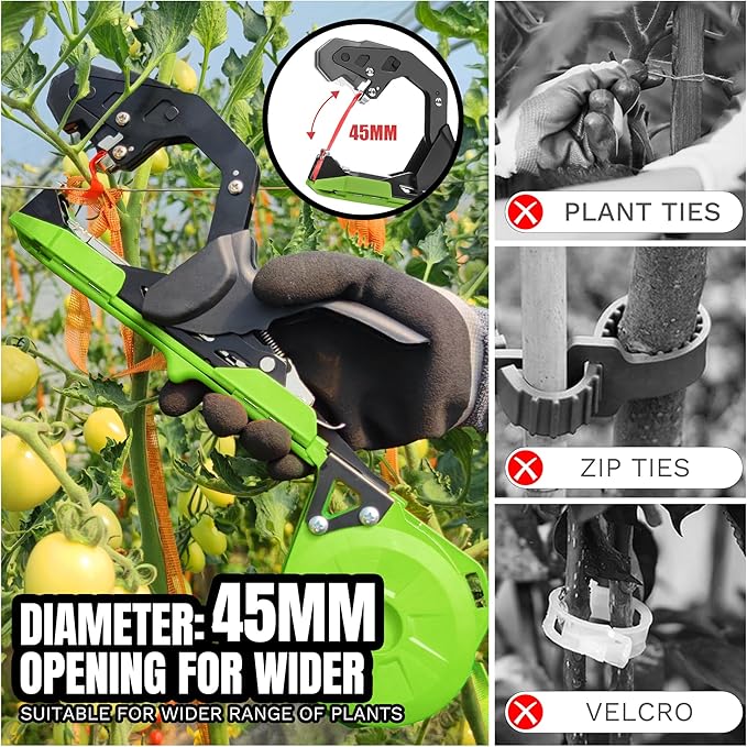Plant Tying Machine with Green Tape, Lightweight Plant Tape Gun Tool to Tie Up Vine, Plant Tapener Tying Tool for Tomato, Grape, 10000pcs Staples 20 Rolls Tape (Green)