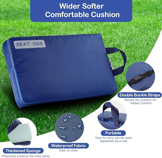 Foldable Garden Kneeler and Seat - 350 Lbs Heavy Duty Gardening Stool with Large Tool Bag, Thicker Wider Softer Kneeling Pad, Portable Garden Bench Gardening Gifts for Women, Seniors - Blue