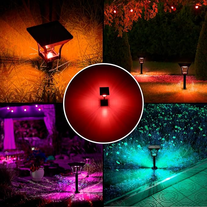CINOTON RGBW Solar Landscape Pathway Outdoor Lights with 3 Lighting Modes, IP65 Waterproof LED Solar Powered Wall Lights for Garden Yard Lawn Path Driveway Pool Backyard Warm White & Multicolor 4 Pack
