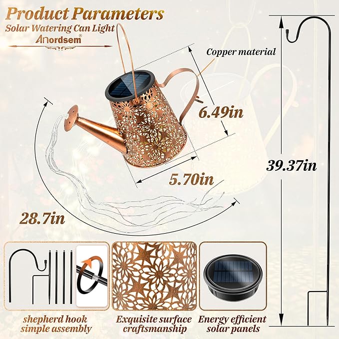 Watering Can Lights Solar Powered: Garden Light Waterproof Outdoor Decoration - Flower Lanterns Hanging Yard Patio Path Proch Decor - Birthday Gardening Gifts for Women Mom Grandma