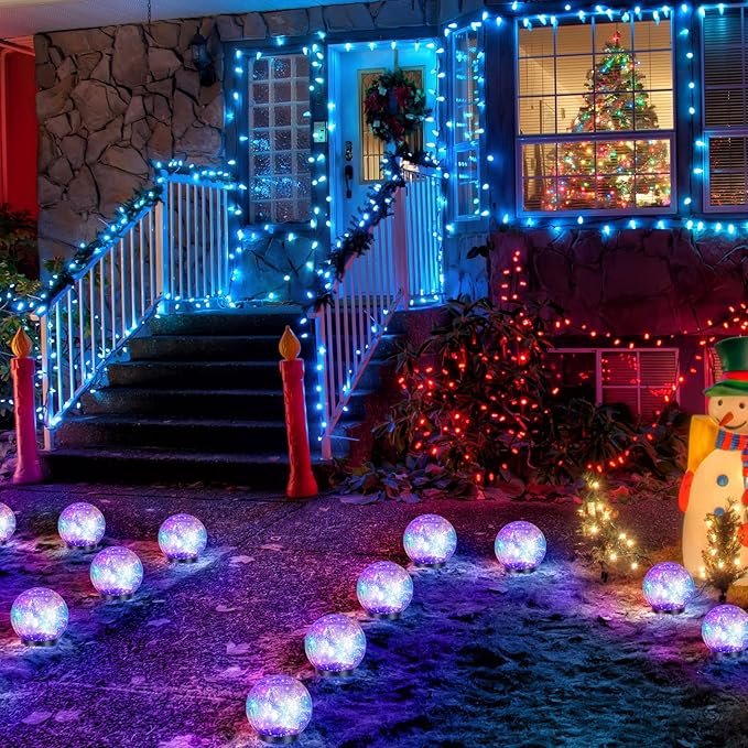 Tuanse 4 Pcs Solar Lights Decorative, Cracked Glass Ball Solar Globe Lights, LED Colored Garden Globes Outdoor for Yard Waterproof Back Yard Landscaping Flower Bed Patio Lawn (Multicolor,4.7 in)