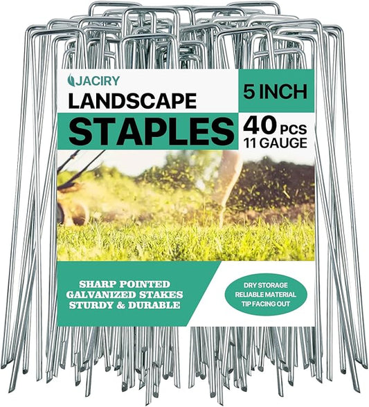 5 Inches Landscape Staples,Galvanized Garden Stakes Yard Stakes Garden Staples Prefect for Weed Barrier Fabric,11 Gauge Landscape pins for Tent,Balloons, Irrigation Tube. (40Pack,5 inch)