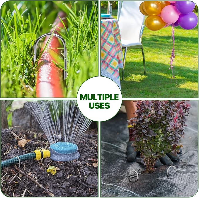 U Shape Garden Stakes 50 Packs 4 Inch 11 Gauge Irrigation Tubing Stakes, Heavy Duty Galvanized Landscape Staples for Tube, Lawns, Landscape Fabrics,Irrigation Hose and Weed Barriers