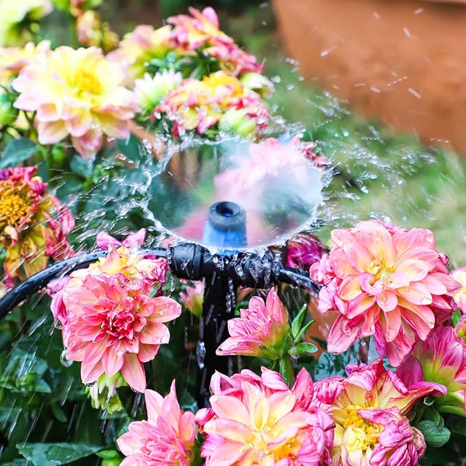 MIXC 20 Packs Drip Emitters for 1/4" Tubing with Adjustable Water Flow,Fan Shape, 360 Degree Sprayer Ideal for Irrigation System