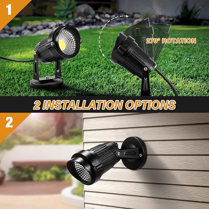 LemonBest Landscape Lights - 5W 110V Outdoor Spotlight - Waterproof IP65-3000K Warm White LED Landscape Lights - 5ft Cable for Yard Garden Patio Driveway House (Include Spike) (2 Pack)