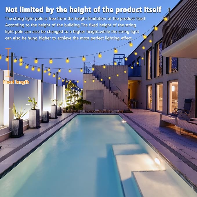 AILBTON 2.8FT 4 Pack Suspension Outdoor String Light Poles for Outside String Lights Hanging,with Clip and Holder,Light Post Mounting Stand for Patio Fence Wall Garden Backyard Deck