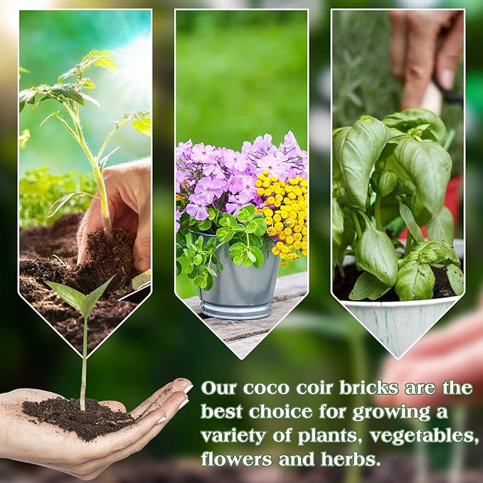 Halatool 9PCS Organic Coconut Coir Bricks Compressed Coco Coir Brick Nutrient Garden Soil with Low EC & pH Balance Premium Starting Soil Coconut Fiber Substrate for Plants Flowers Reptiles