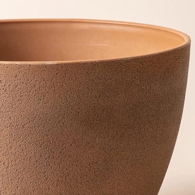 LA JOLIE MUSE Flower Pots Outdoor Garden Planters, Indoor Plant Pots with Drainage Holes, Plastic, Terracotta, Set 2 (11.3 + 11.3 Inch)