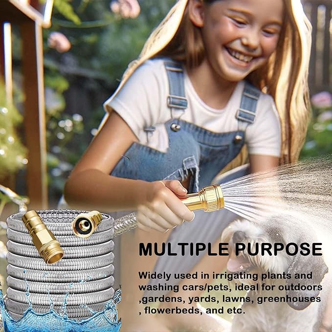 Stainless Steel Garden Hose: Durable Quality Metal with High-pressure Water Output for Gardeners（1FT）