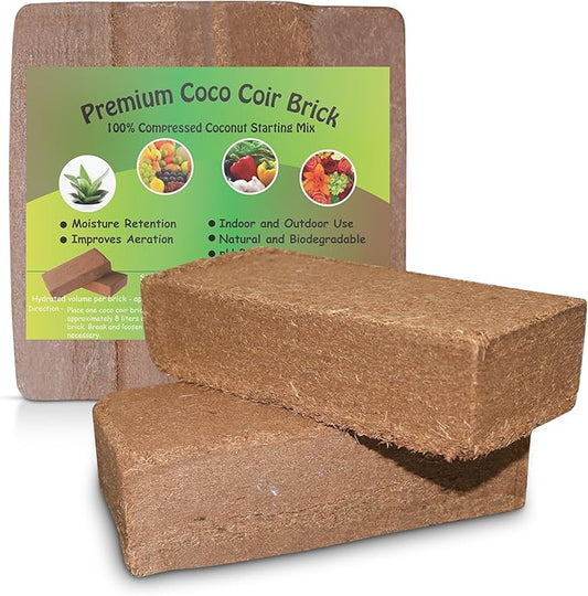 Premium Coco Coir Bricks, 4 Pcs, 100% Organic Compressed Coconut Coir Starting Mix with Low EC & pH Balance for Gardening, Potting Soil, Herbs, Flowers, and House Plants