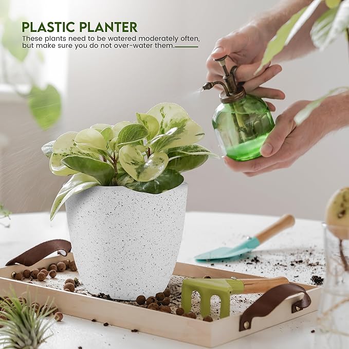 Utopia Home - Plant Pots Indoor with Drainage - 7/6.6/6/5.3/4.8 Inches Home Decor Flower Pots for Indoor Planter - Plastic Planters for Indoor Plants, Cactus, Succulents Pot (Spotty Grey, Pack of 10)